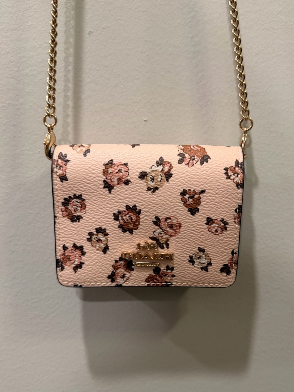 Coach Pink Floral Mini Crossbody Bag Gold Chain